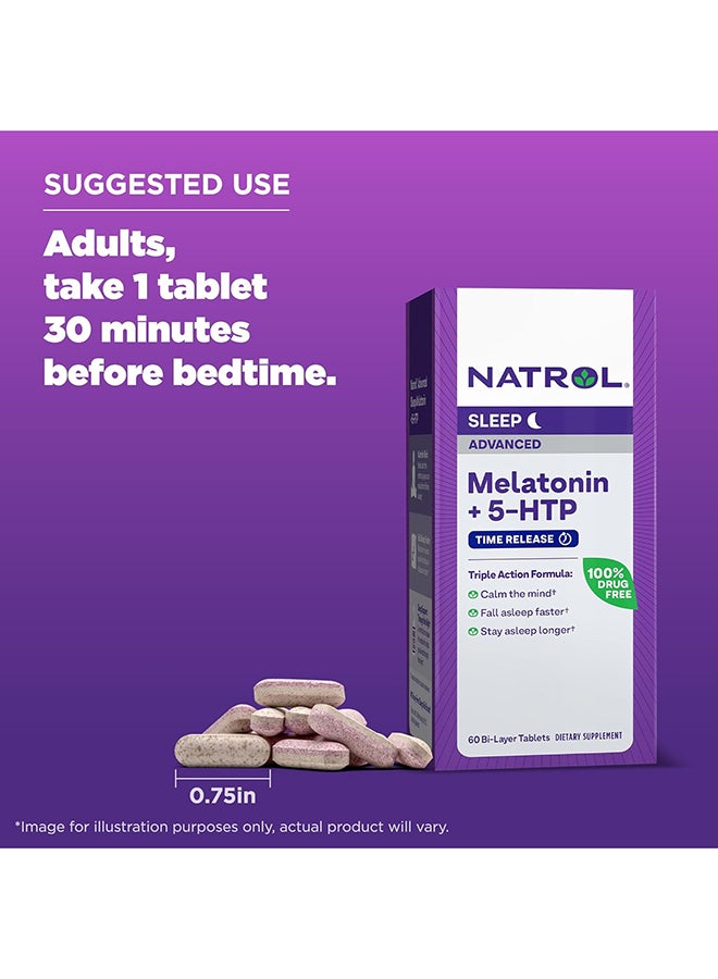 Natrol Melatonin 5-HTP Advanced Sleep Triple Action Formula 60 Tablets - Image 5